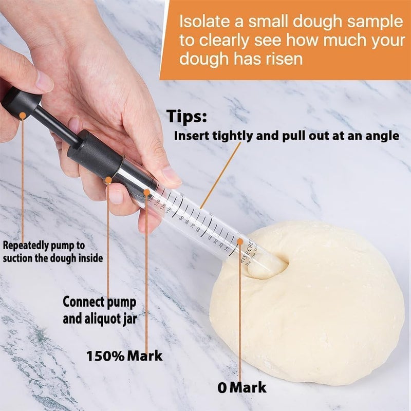 Risecret Glass Sourdough Aliquot Jar Set with Pump and Stand, Dough Rise Measuring Tube for Bread Baking, Transparent Acrylic Container with Silicone Base and Cleaning Brush (Glass, white) - Image 4